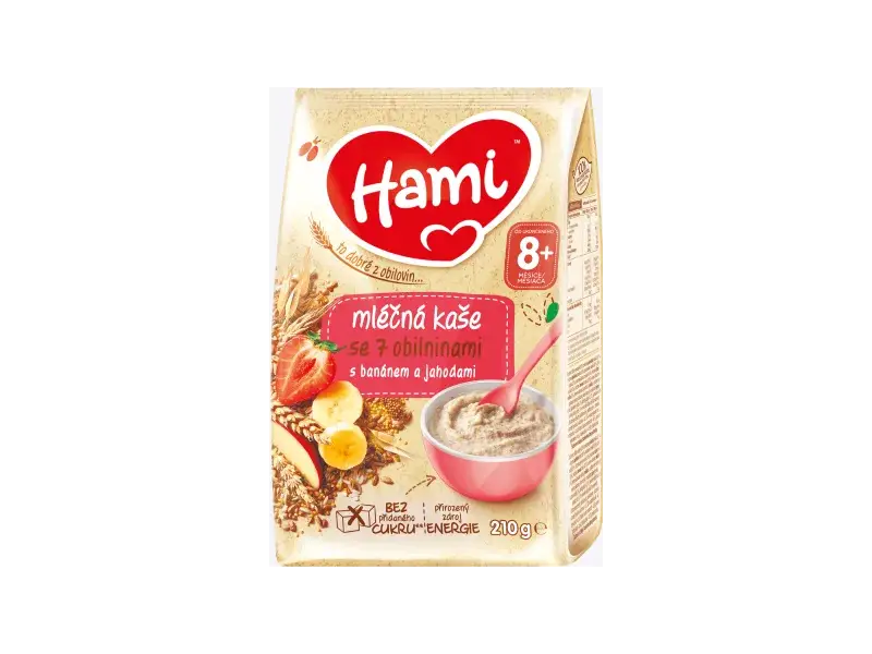 Hami mliečna kaša so 7 obilninami s banánom a jahodami (od ukonč. 8. mesiaca) 1x210 g