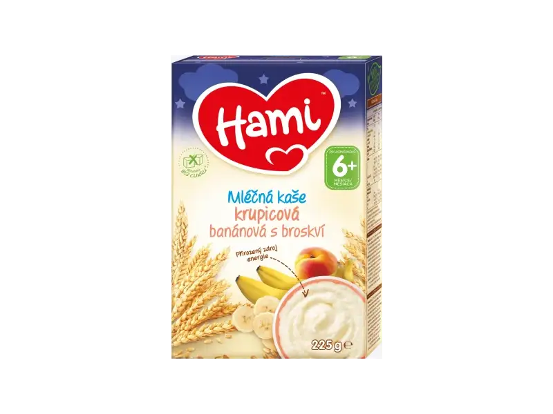 Hami mliečna kaša krupicová banánová s broskyňou (od ukonč. 6. mesiaca) 1x225 g