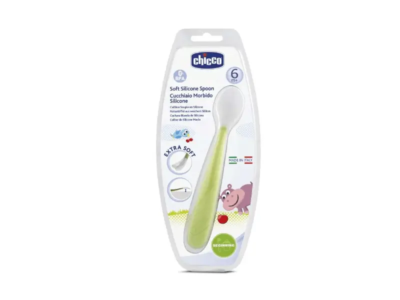 Chicco Mäkká silikónová lyžička, zelená, od 6m+