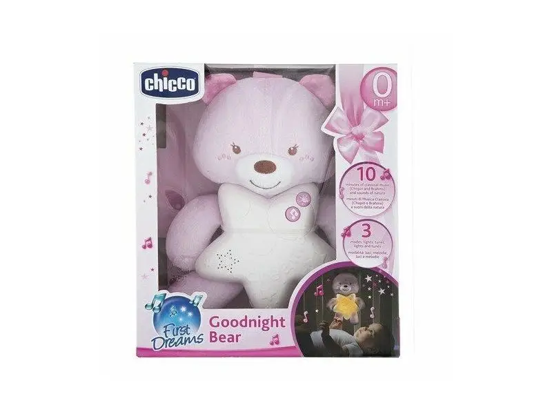 Chicco Goodnight Bear svietiaci medvedík, nočné svetielko, ružové