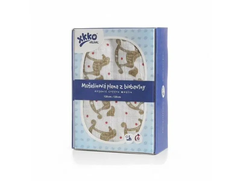 XKKO Organic Biobavlnená plienka 120x120, Rocking Horses Gold