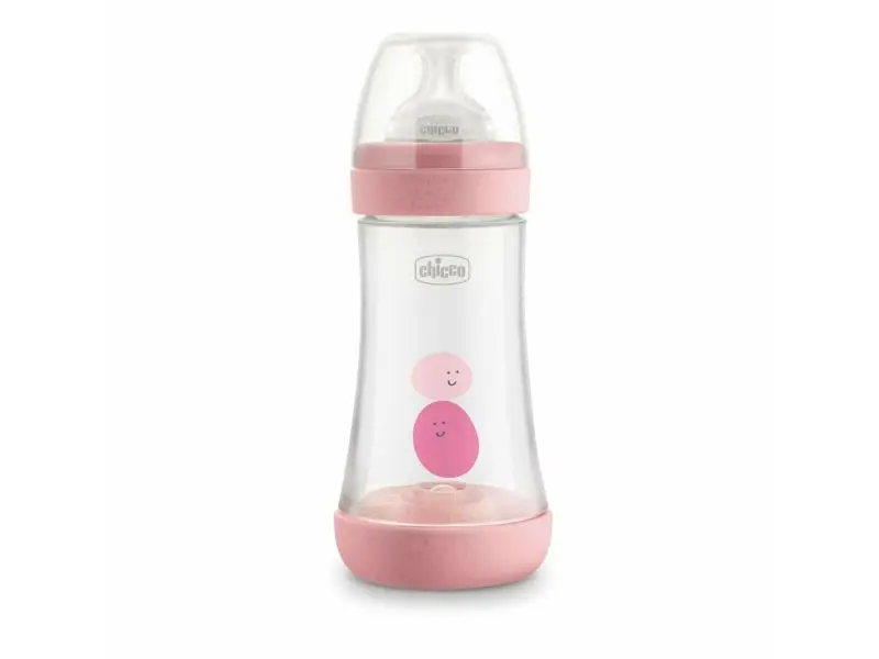 Chicco Perfect 5, Dojčenská antikoliková fľaša, 240ml, ružová, 2m+