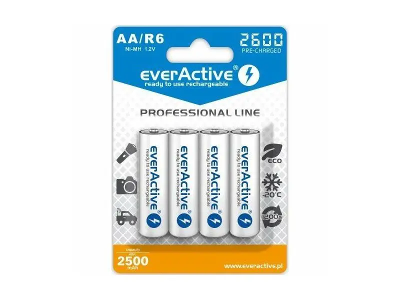 everActive PROFESSIONAL LINE R6 / AA, Nabíjateľné Ni-MH 2600 mAh batérie, 4ks