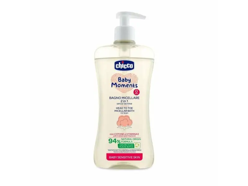 Chicco Baby Moments, Micelárna voda do kúpeľa s bavlníkovým olejom 2v1, 500ml, od 0m+