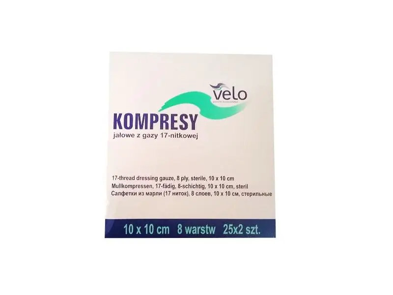 VELO Sterilný gázový obklad - 17N 8W 5cm x 5cm (25x2ks)