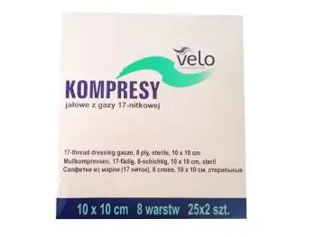 VELO Sterilný gázový obklad - 17N 8W 7,5cm x 7,5cm (25x2ks)