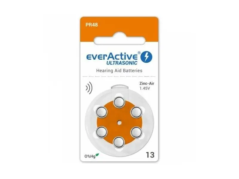 everActive Ultrasonic 1,45 V Náhradné batérie do načúvacích prístrojov, veľkosť 13, 6ks