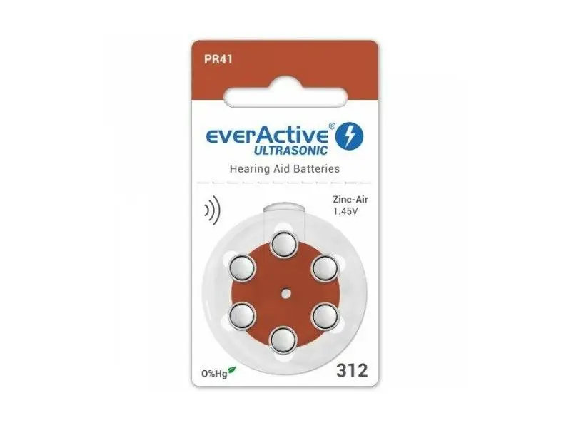 everActive Ultrasonic 1,45 V Náhradné batérie do načúvacích prístrojov, veľkosť 312, 6ks