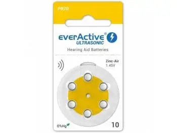 everActive Ultrasonic 1,45 V Náhradné batérie do načúvacích prístrojov, veľkosť 10, 6ks