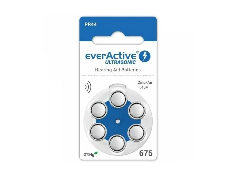 everActive Ultrasonic 1,45 V Náhradné batérie do načúvacích prístrojov, veľkosť 675, 6ks