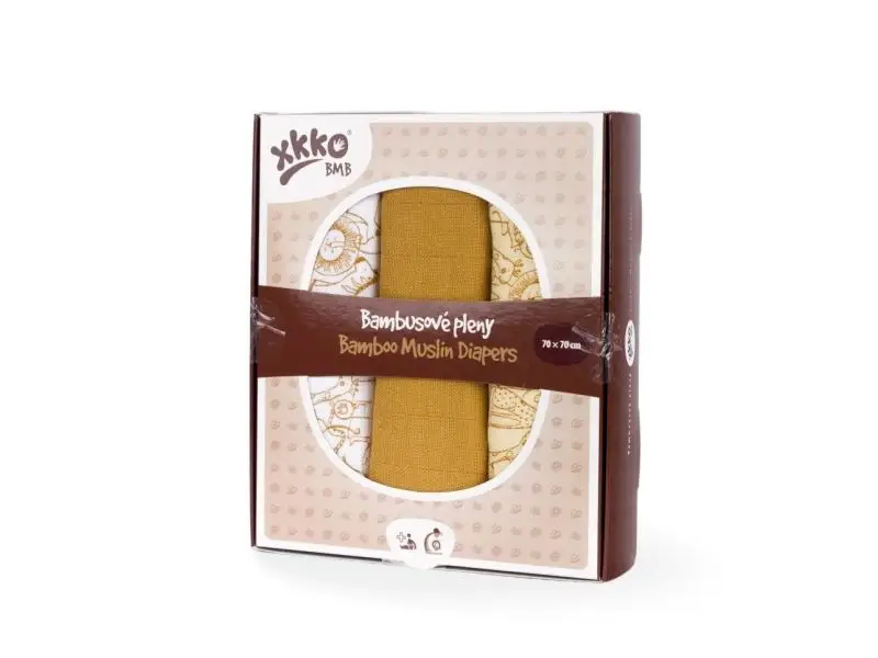 XKKO BMB Bambusová plienka, Safari Honey Mustard, MIX 3ks, 70x70