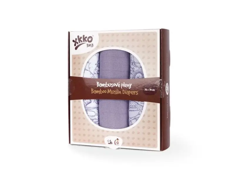 XKKO BMB Bambusová plienka Safari Lavender Aura, MIX 3ks, 70x70